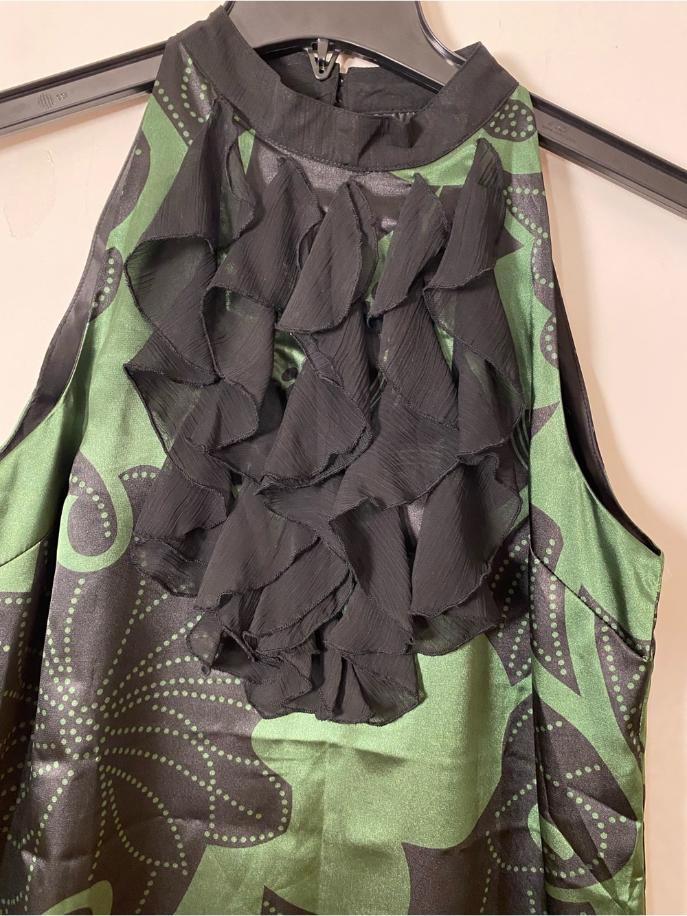 Green and Black Ruffle-Front Mini Dress - Picture 3 of 5